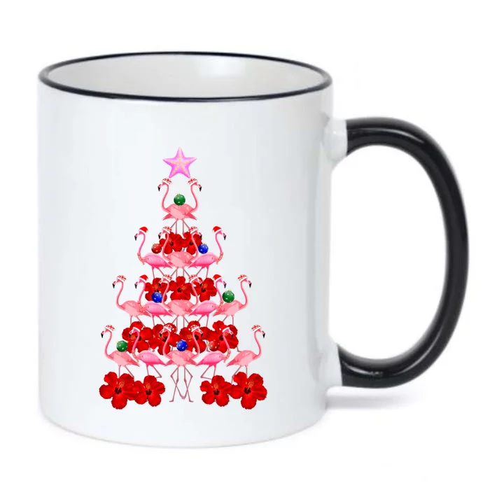 Pink Santa Flamingo Christmas Tree Gift Black Color Changing Mug