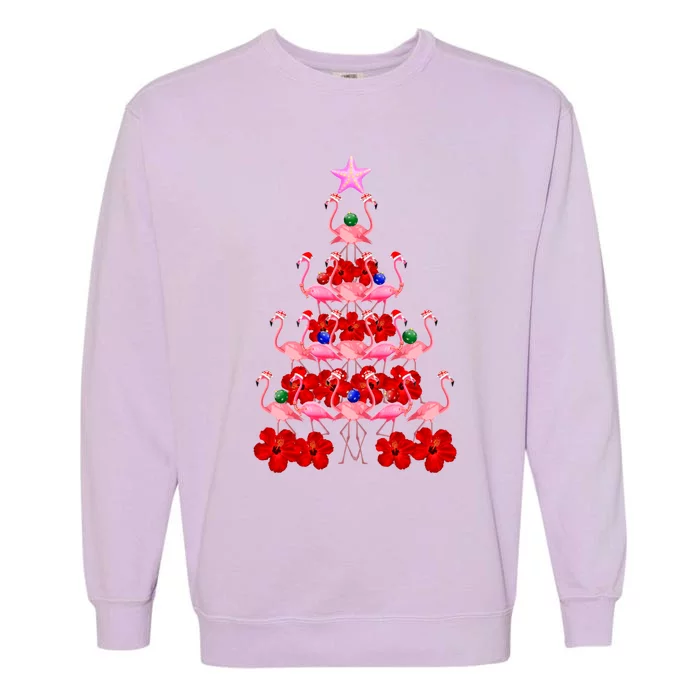 Pink Santa Flamingo Christmas Tree Gift Garment-Dyed Sweatshirt