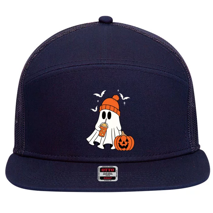 Pumpkin Spice Ghost Spooky Season 7 Panel Mesh Trucker Snapback Hat