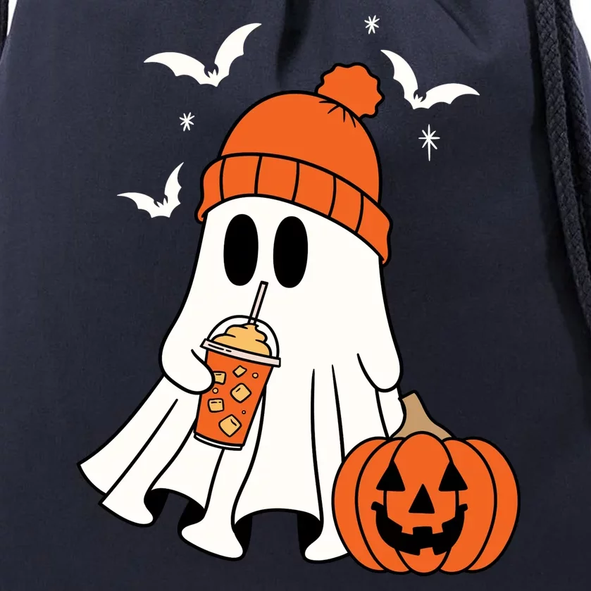 Pumpkin Spice Ghost Spooky Season Drawstring Bag