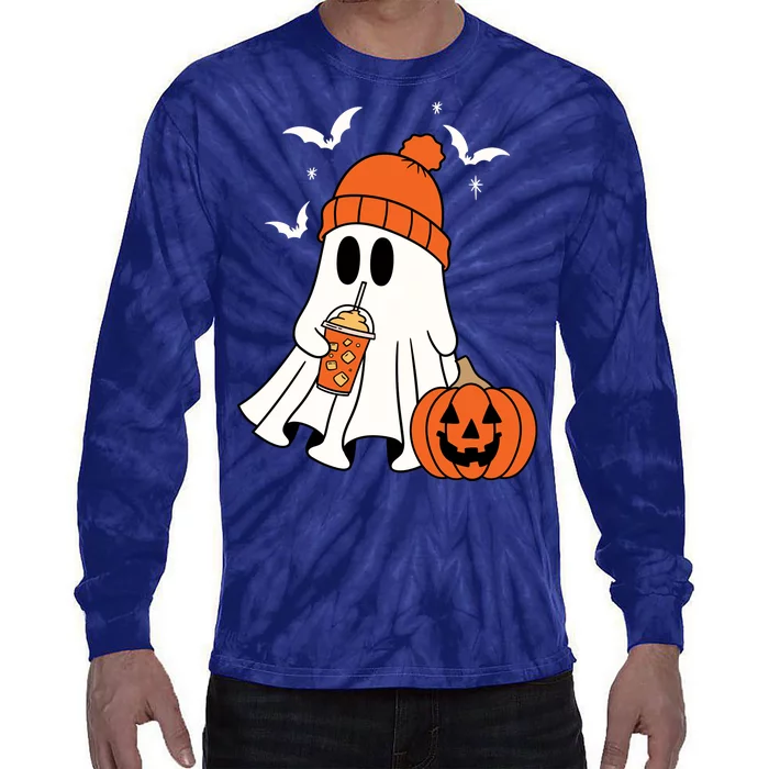 Pumpkin Spice Ghost Spooky Season Tie-Dye Long Sleeve Shirt