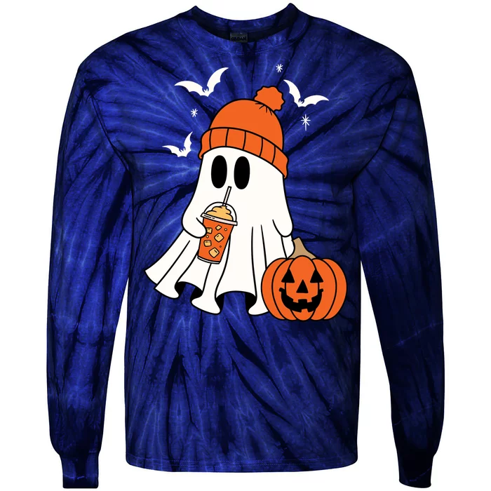 Pumpkin Spice Ghost Spooky Season Tie-Dye Long Sleeve Shirt