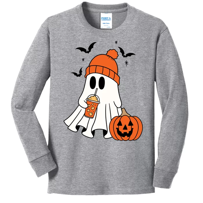 Pumpkin Spice Ghost Spooky Season Kids Long Sleeve Shirt