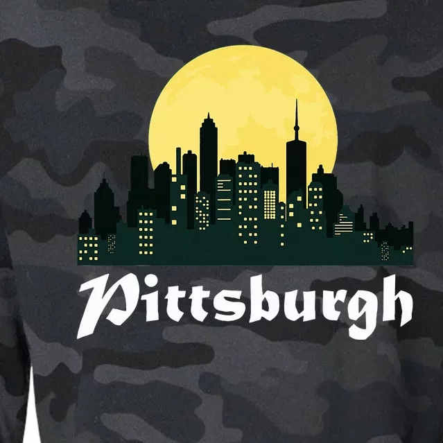 Pittsburgh Skyline Glowing Moon Pittsburgh City Night Cropped Pullover Crew