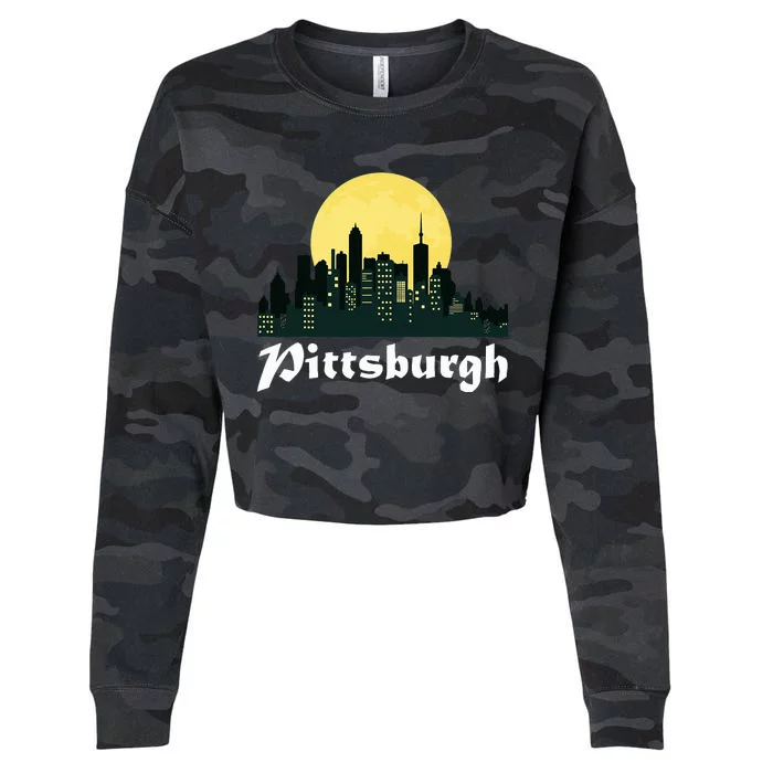 Pittsburgh Skyline Glowing Moon Pittsburgh City Night Cropped Pullover Crew