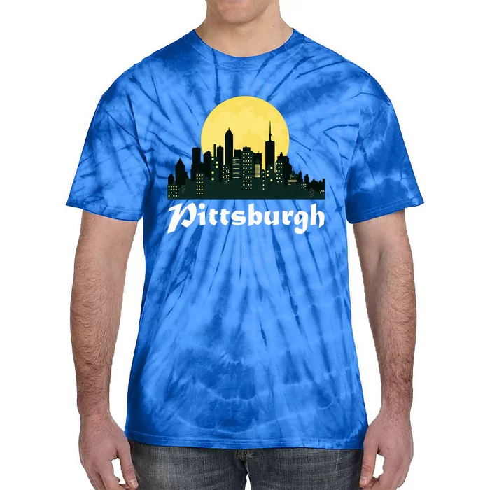 Pittsburgh Skyline Glowing Moon Pittsburgh City Night Tie-Dye T-Shirt