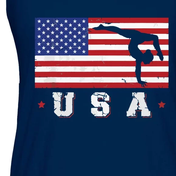 Patriotic Sports Gift American USA Flag Girl Gymnastics Ladies Essential Flowy Tank