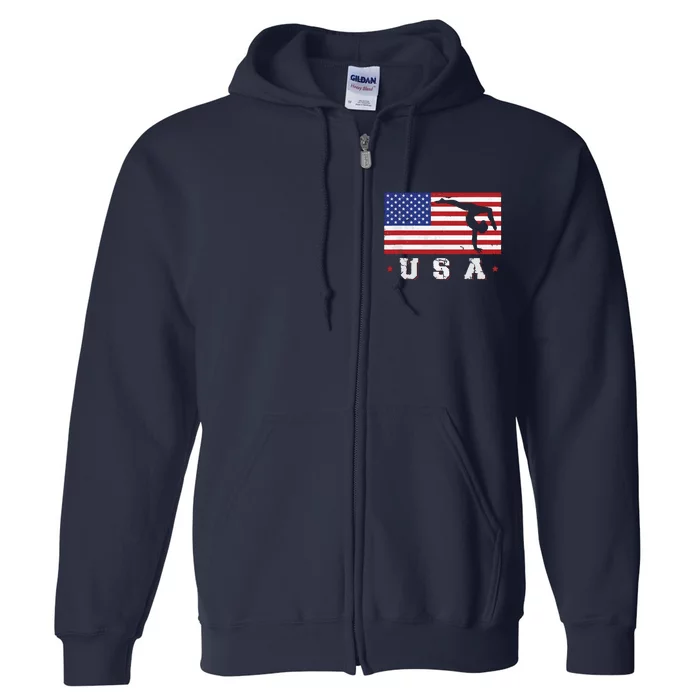 Patriotic Sports Gift American USA Flag Girl Gymnastics Full Zip Hoodie