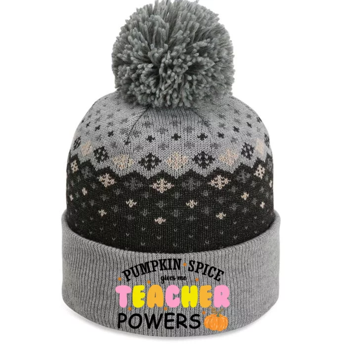 Pumpkin Spice Gives Me Teacher Powers Funny Fall The Baniff Cuffed Pom Beanie