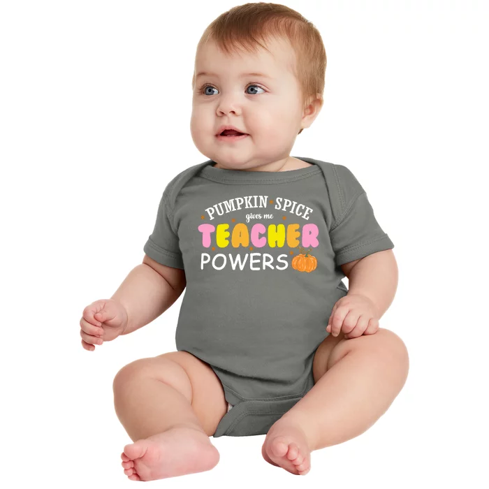 Pumpkin Spice Gives Me Teacher Powers Funny Fall Baby Bodysuit