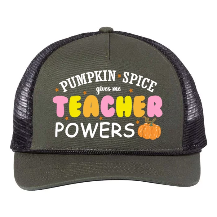 Pumpkin Spice Gives Me Teacher Powers Funny Fall Retro Rope Trucker Hat Cap