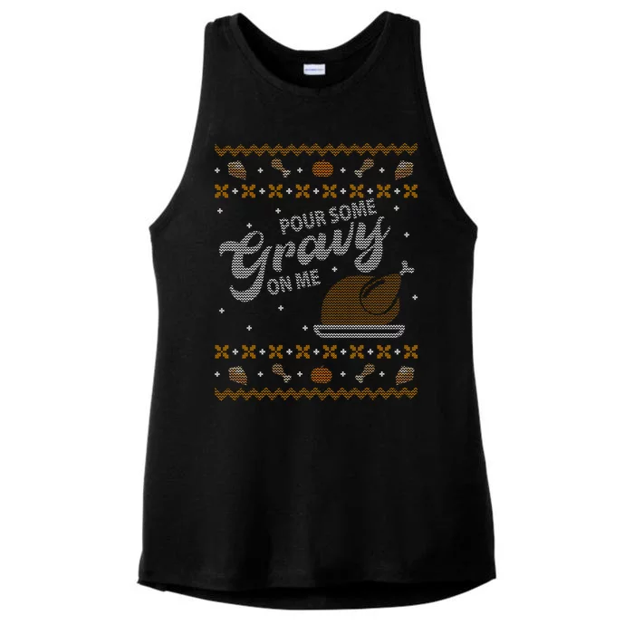 Poor Some Gravy In Me Ugly Sweater Thanksgiving Ladies Tri-Blend Wicking Tank