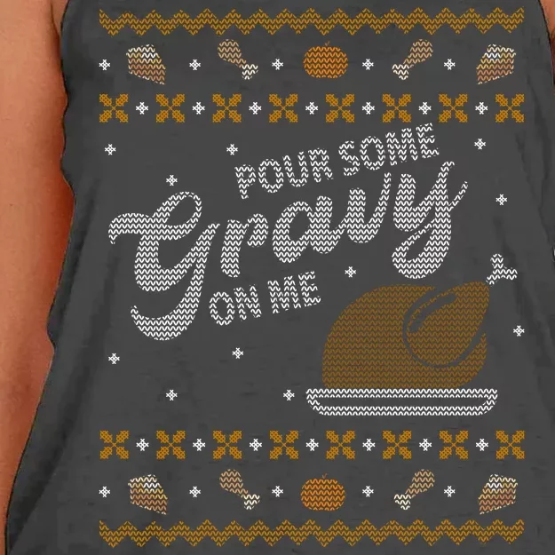 Poor Some Gravy In Me Ugly Sweater Thanksgiving Women's Knotted Racerback Tank