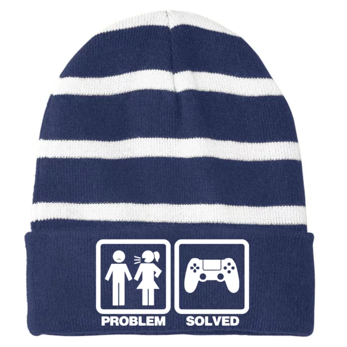 Problem Solved Gaming Gamer Striped Beanie with Solid Band