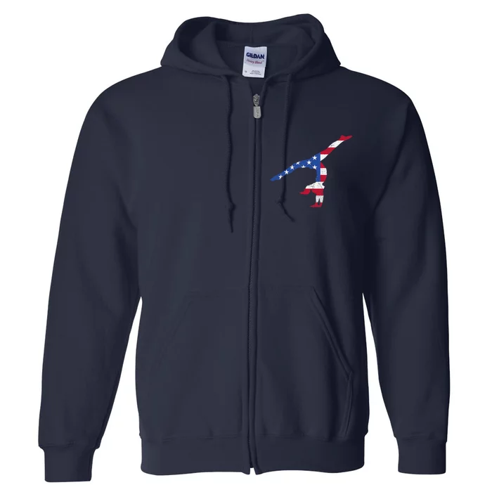 Patriotic Sports Gift American USA Flag Girl Gymnastics Full Zip Hoodie