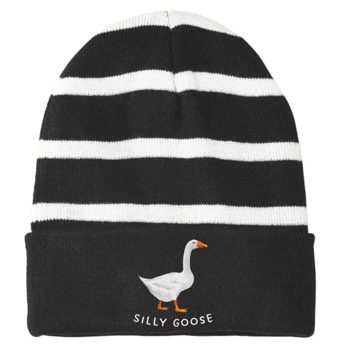 Playful Silly Goose Design Quirky And Fun Striped Beanie with Solid Band