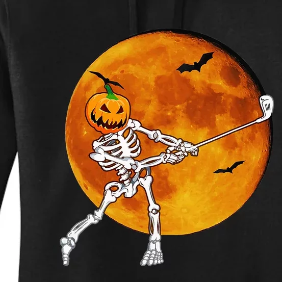 Pumpkin Skeleton Golf Halloween Golfing Golfer Women's Pullover Hoodie