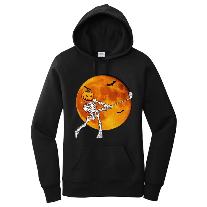 Pumpkin Skeleton Golf Halloween Golfing Golfer Women's Pullover Hoodie