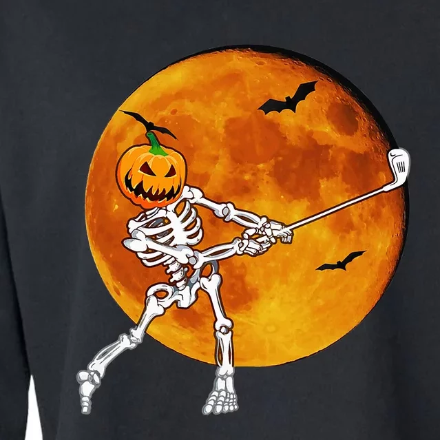 Pumpkin Skeleton Golf Halloween Golfing Golfer Cropped Pullover Crew