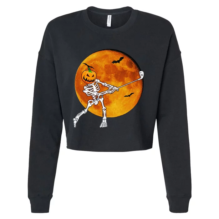 Pumpkin Skeleton Golf Halloween Golfing Golfer Cropped Pullover Crew