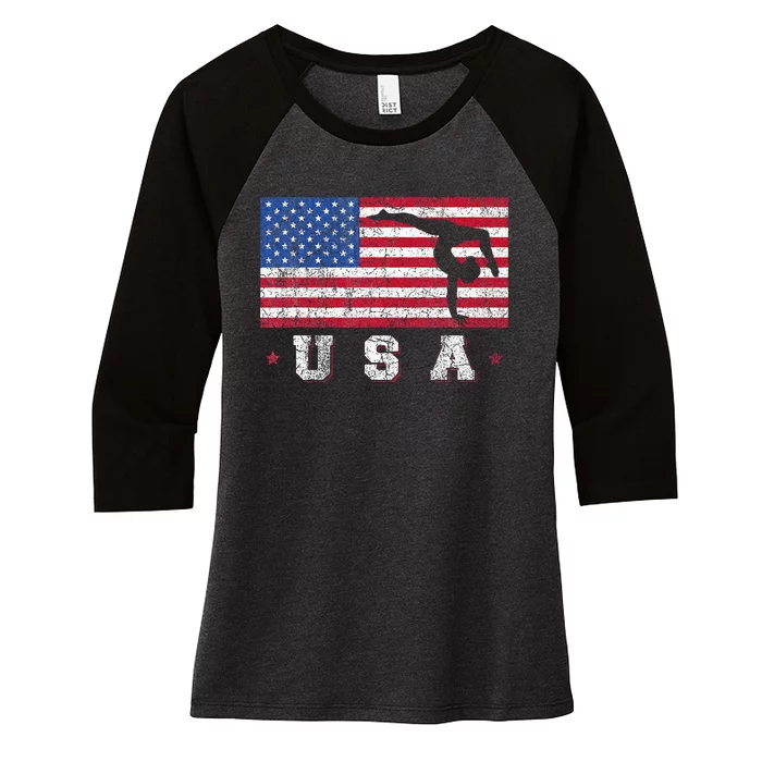 Patriotic Sports Gift American Usa Flag Gymnastics Women's Tri-Blend 3/4-Sleeve Raglan Shirt