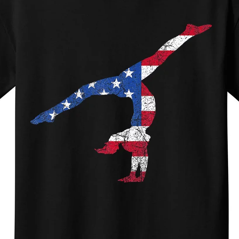 Patriotic Sports Gift American Usa Flag Gymnastics Kids T-Shirt