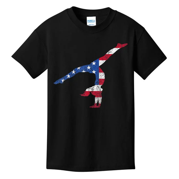 Patriotic Sports Gift American Usa Flag Gymnastics Kids T-Shirt