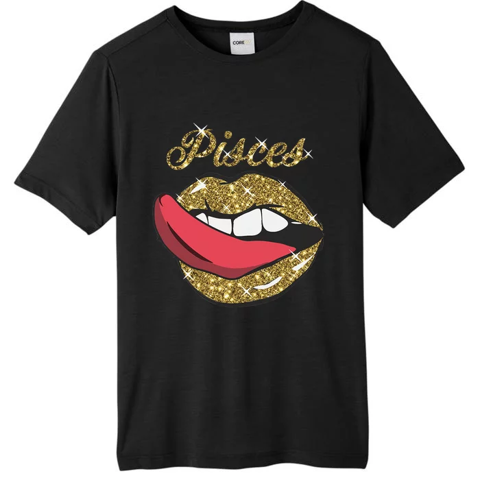 Pisces Sexy Golden Lips Tongue February March Birthday ChromaSoft Performance T-Shirt