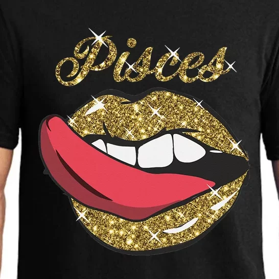 Pisces Sexy Golden Lips Tongue February March Birthday Pajama Set