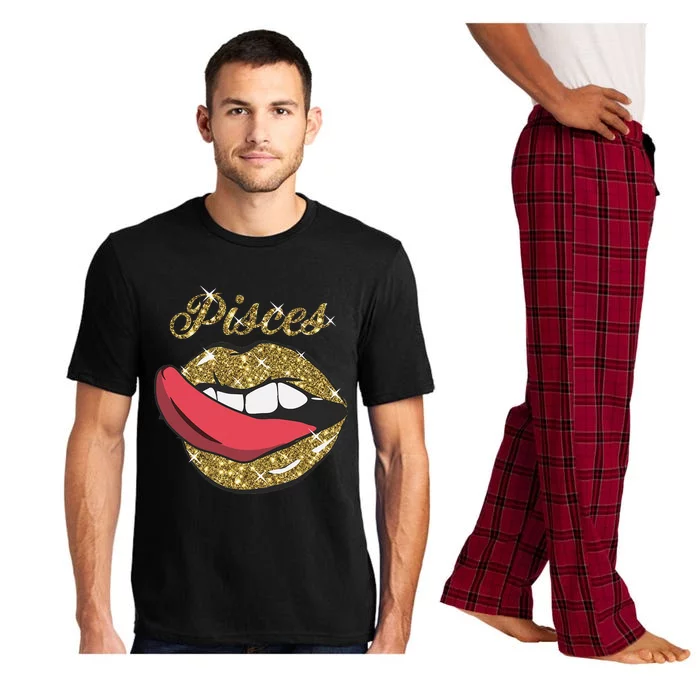 Pisces Sexy Golden Lips Tongue February March Birthday Pajama Set