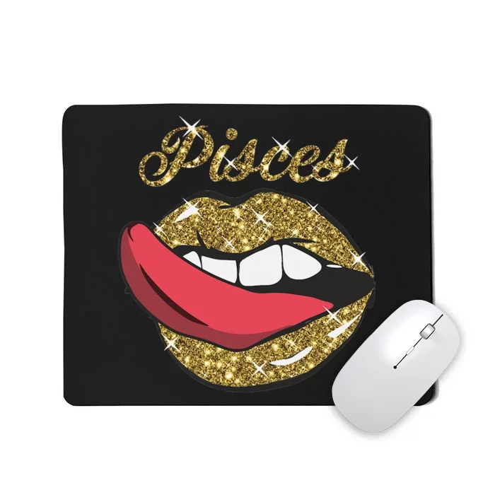 Pisces Sexy Golden Lips Tongue February March Birthday Mousepad