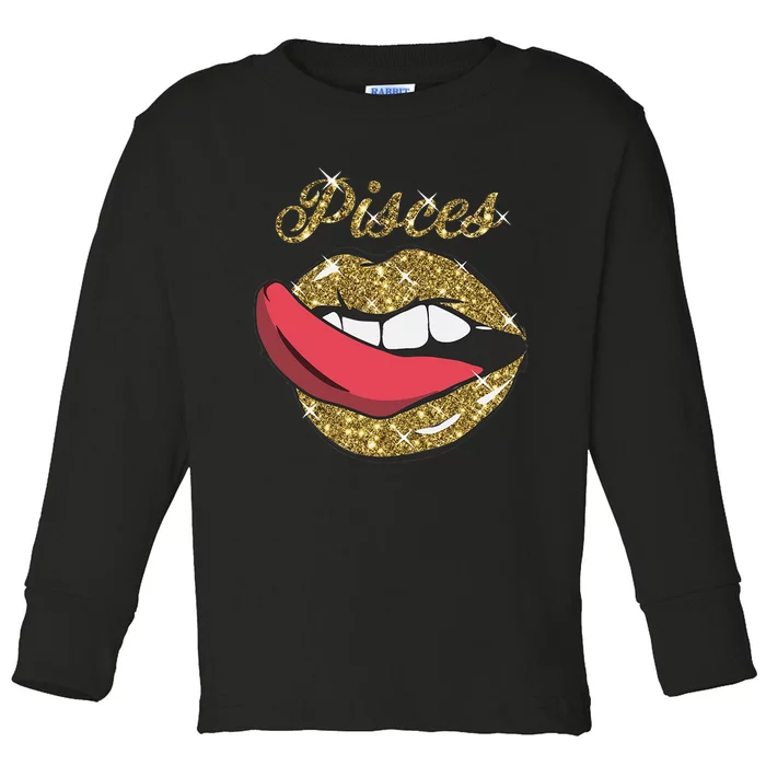 Pisces Sexy Golden Lips Tongue February March Birthday Toddler Long Sleeve Shirt