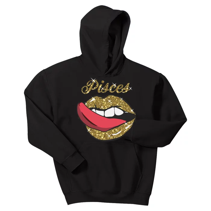 Pisces Sexy Golden Lips Tongue February March Birthday Kids Hoodie