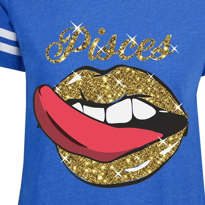 Pisces Sexy Golden Lips Tongue February March Birthday Enza Ladies Jersey Football T-Shirt