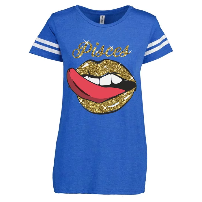 Pisces Sexy Golden Lips Tongue February March Birthday Enza Ladies Jersey Football T-Shirt