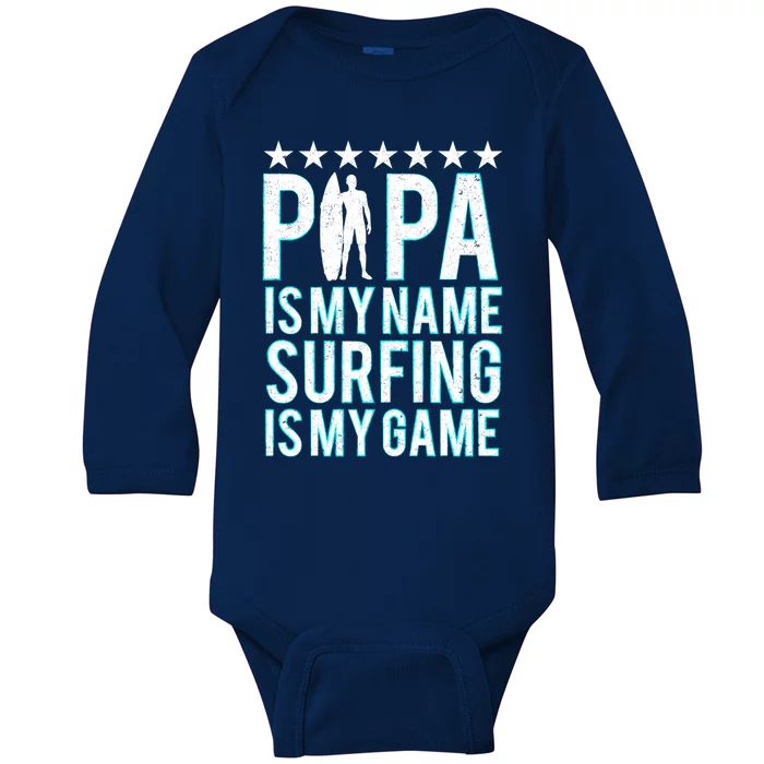 Papa Surfing Grandpa Dad Father Surfboard Surfs Surfers Meaningful Gift Baby Long Sleeve Bodysuit