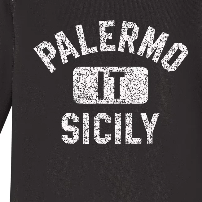 Palermo Sicily Gym Style Distressed White Print Baby Long Sleeve Bodysuit