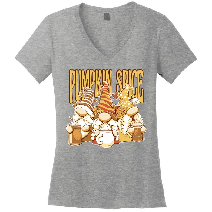 Pumpkin Spice Gnomes Autumn Lover Women's V-Neck T-Shirt