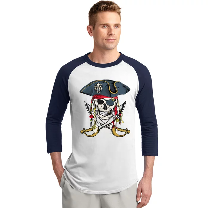 Pirate Skull Halloween Little Baseball Sleeve Shirt