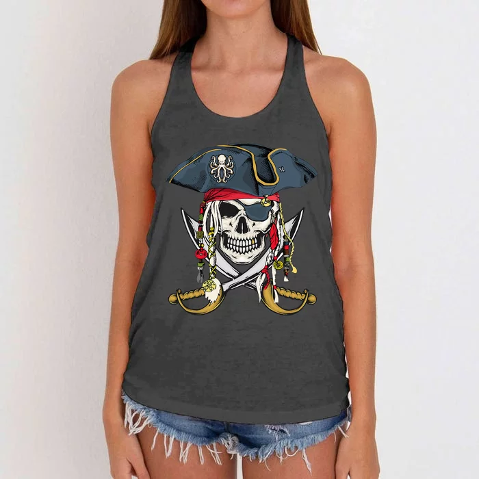 Pirate Skull Halloween Little Women's Knotted Racerback Tank