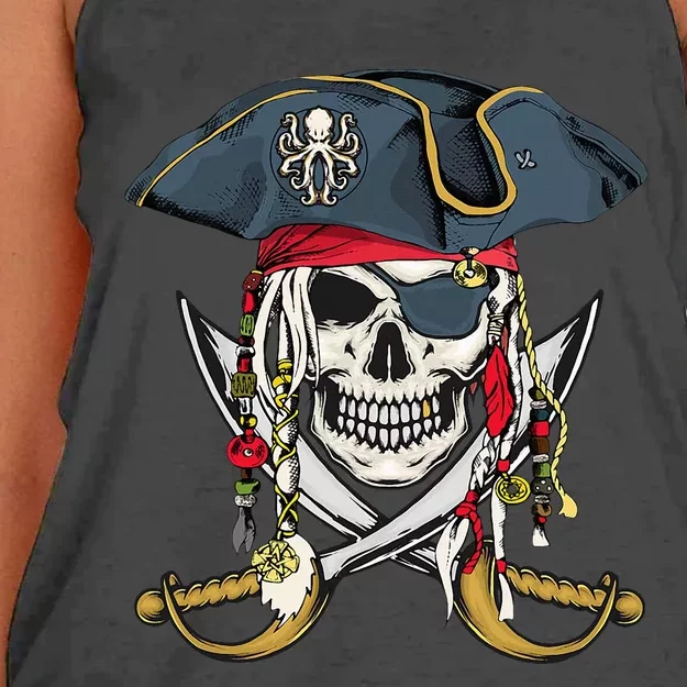 Pirate Skull Halloween Little Women's Knotted Racerback Tank