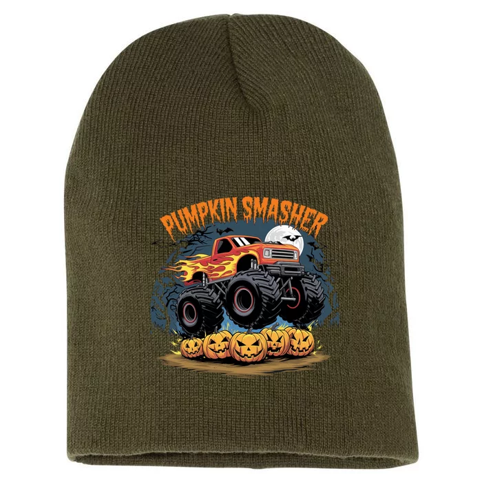 Pumpkin Smasher Halloween Monster Truck Lover Short Acrylic Beanie