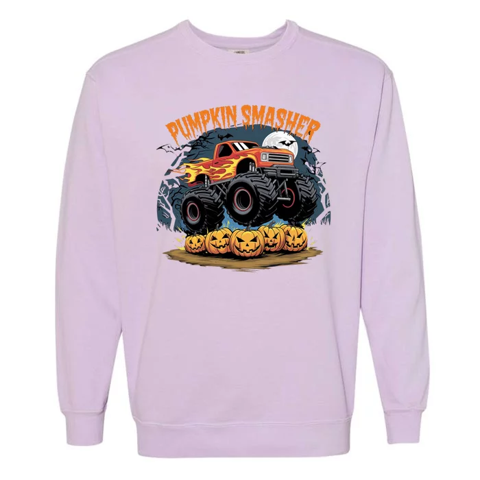 Pumpkin Smasher Halloween Monster Truck Lover Garment-Dyed Sweatshirt