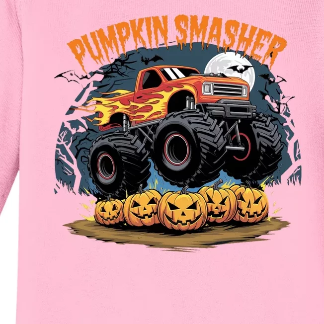 Pumpkin Smasher Halloween Monster Truck Lover Baby Long Sleeve Bodysuit