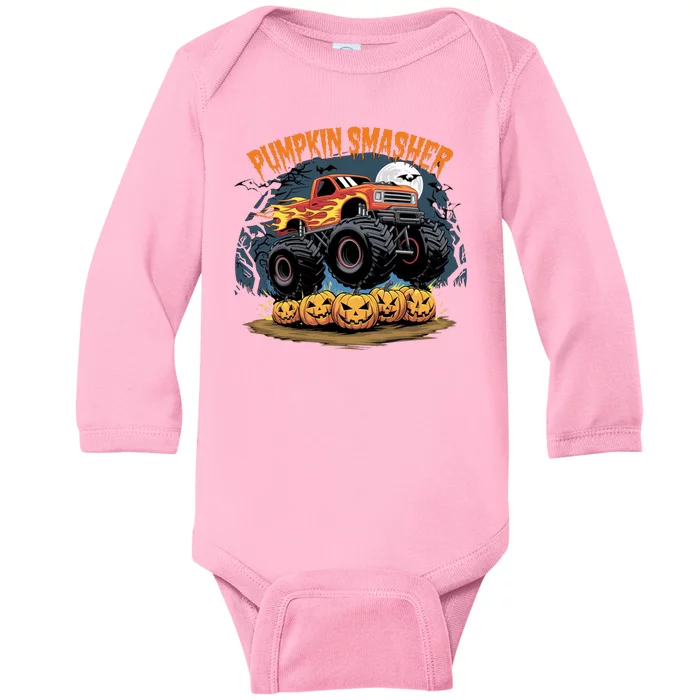 Pumpkin Smasher Halloween Monster Truck Lover Baby Long Sleeve Bodysuit