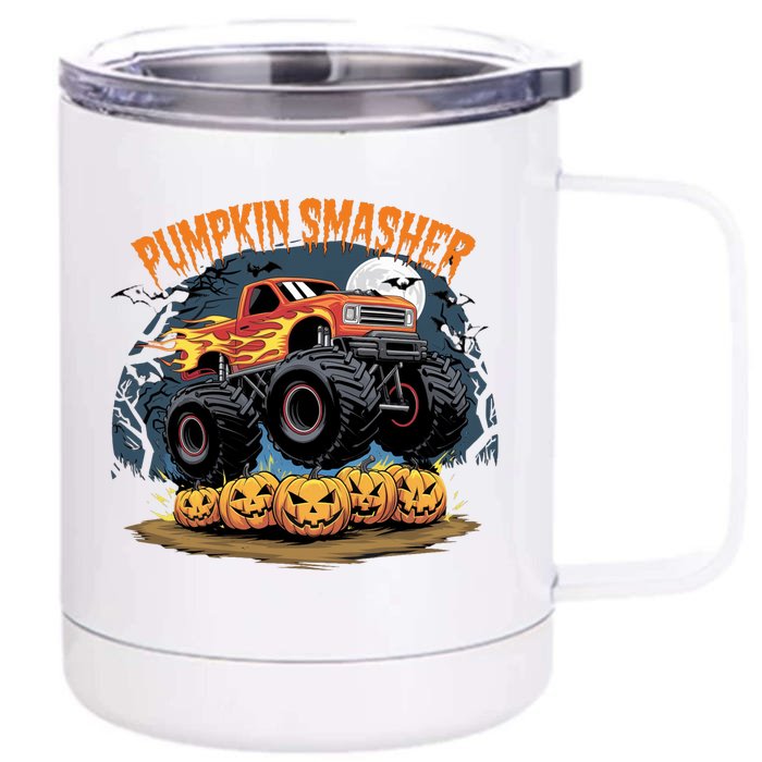 Pumpkin Smasher Halloween Monster Truck Lover Front & Back 12oz Stainless Steel Tumbler Cup