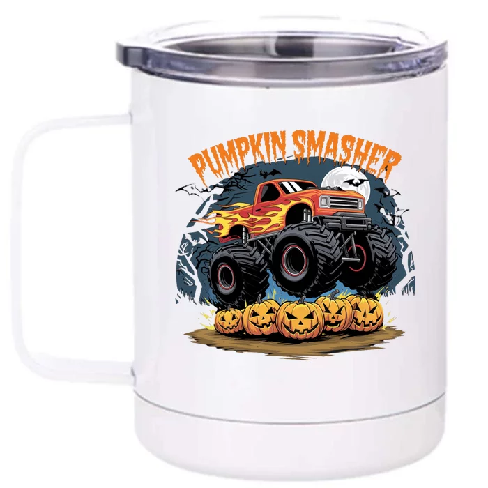 Pumpkin Smasher Halloween Monster Truck Lover Front & Back 12oz Stainless Steel Tumbler Cup