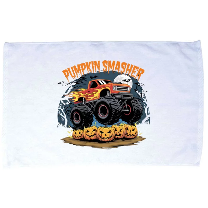 Pumpkin Smasher Halloween Monster Truck Lover Microfiber Hand Towel