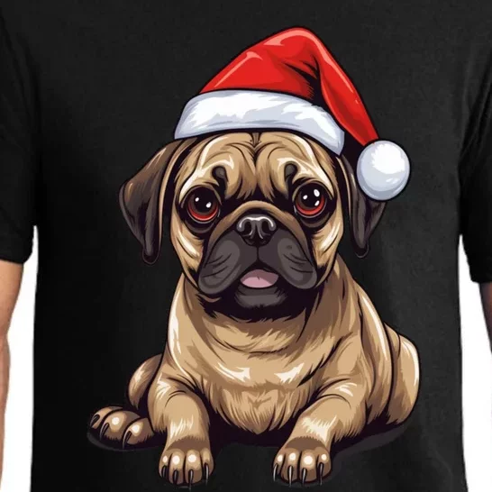 Pug Santa Hat Christmas Dog Lovers Gift Funny Mom Dad Xmas Gift Pajama Set