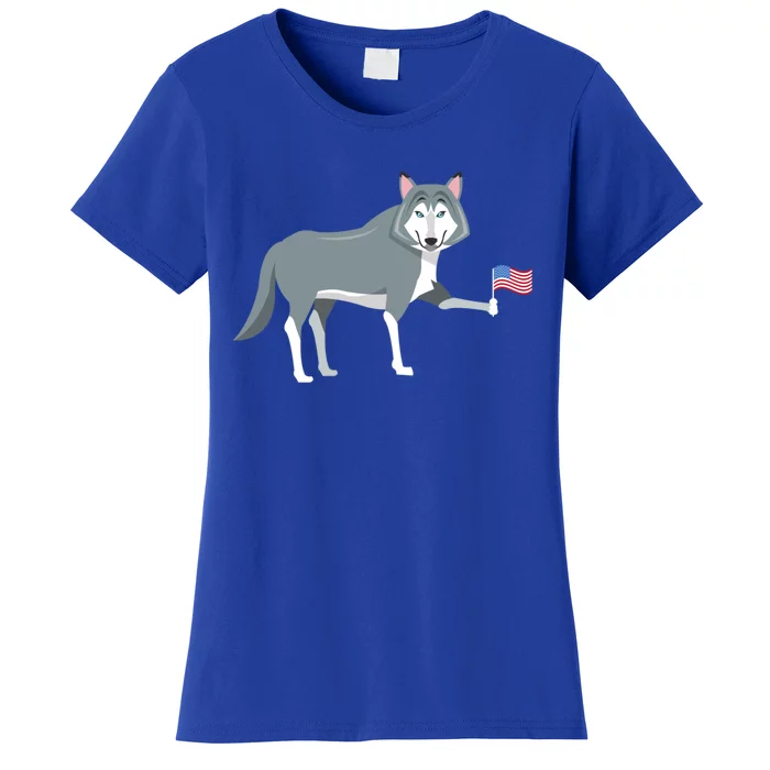 Patriotic Siberian Husky Flag Cute Funny Dog Owner Gift Women's T-Shirt